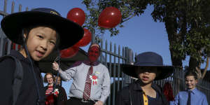 Balloons greet students returning to school last week 