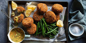 Delicious Fish cakes with tomato buer blanc at Three Blue Ducks in Sydney,Australia. 