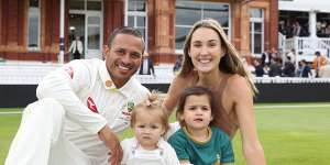 Usman Khawaja with his wife Rachel and children Aisha and Ayla after the Lord’s Ashes Test. 