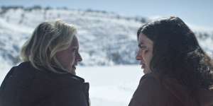 Elisabeth Moss and Yumna Marwan in a scene from The Veil.