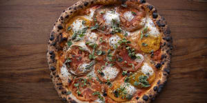 Cream of the city's new crop:Tomato heirloom pizza from Westwood Pizza in Newtown.