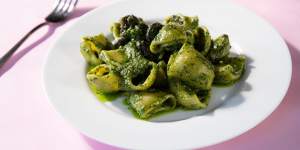 Lumache a l escargot,or snail-on-snail pasta.