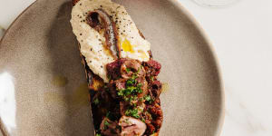 Devilled hearts and livers,and egg and anchovy on toast.