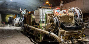 Road-headers have carved a tunnel overlapping the metro rail line near Victoria Cross station.