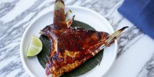 Chargrilled kingfish collar is sticky,saucy fun.