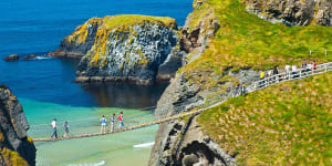 At Carrick-a-Rede you can test your bravery by walking across a short rope bridge to the small island used as a launch site by salmon fisherman in centuries past.