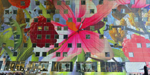 An interior view of the Market Hall,known as the Markthal.