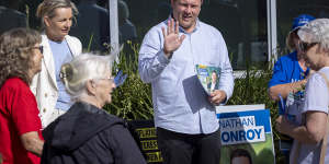 Liberal candidate Nathan Conroy at a pre-poll booth in Dunkley on Friday.