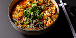 Prawn laksa made with dairy milk.