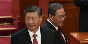 Chinese Premier Li Qiang with President Xi Jinping at National People’s Congress this month.