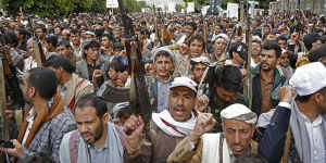 Houthi militants and supporters at a rally in Sanaa,Yemen,earlier this year.