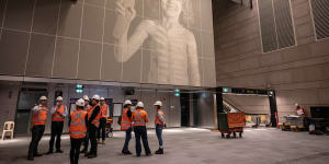 A giant mural of a local Aboriginal dancer on one of the concourse walls is the station’s showstopper.