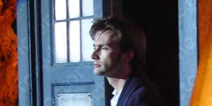 David Tennant,who is returning as Doctor Who,exits the TARDIS.
