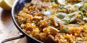Chicken and vegetable paella.