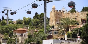 Clear sky for cable cars over Jerusalem Old City