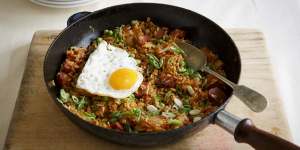Korean favourite kimchi adds some pickled goodness to fried rice.