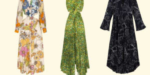 Alémais’s Farrah Cut Out Midi Dress and Phyllis Twist Front Pleat Dress. Banded Together:Ruffle Dress in World Print.