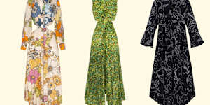 Alémais’s Farrah Cut Out Midi Dress and Phyllis Twist Front Pleat Dress. Banded Together:Ruffle Dress in World Print.