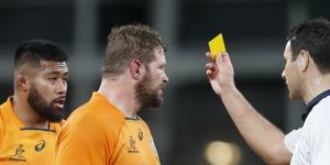 Folau Fainga’a is shown a yellow card against Ireland.