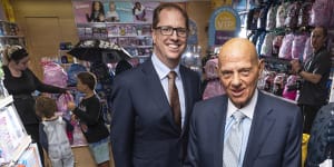 Premier Retail CEO Richard Murray with Solomon Lew in Melbourne at a Smiggle store.