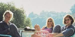 Jordan Baker (right) on a guest house balcony in Cesky Krumlov during the European summer of 1995.