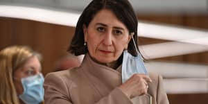NSW Premier Gladys Berejiklian arrives at Tuesday’s COVID-19 press conference.