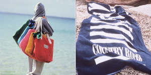 An early Country Road campaign featuring canvas bags. Not the pervasive logo duffle bag;The go-to Christmas present. A Country Road beach towel.