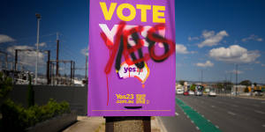 Sprayed referendum campaign signs on Port Road,Adelaide