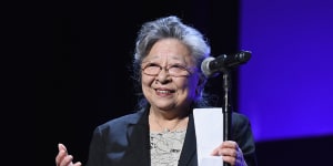 Hiroshima survivor Koko Kondo is honoured at the Tribeca Film Festival in New York City in 2018.