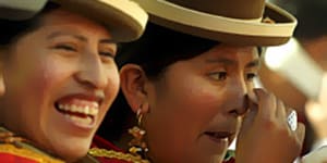 Hats on ... women at this year's Gran Poder parade,La Paz's biggest festival.