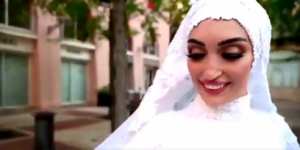 Scenes from Lebanese bride Israa Seblani's wedding video which was filmed when the massive explosion occurred.