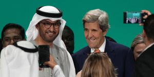 COP28 President Sultan Al-Jaber and John Kerry,US Special Presidential Envoy for Climate at COP28 in Dubai