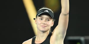 Elena Rybakina celebrates her semi-final win.