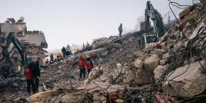 Rescue teams search through the rubble in Kahramanmaras,Turkey.