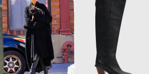 Supermodel Irina Shayk models over-the-knee boots (left);Camilla and Marc’s take (right).