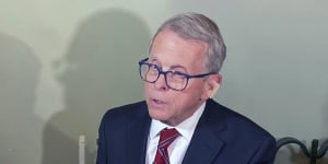 Ohio Governor Mike DeWine discusses proposals to improve school safety in the state following this week’s massacre of 19 children and two teachers in a Texas elementary school,on Friday in Columbus,Ohio.