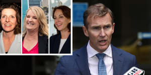 Infrastructure Minister Rob Stokes. Inset:Allegra Spender,Kylea Tink and Sophie Scamps.