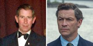 Prince Charles in 1998 (L) and Dominic West in The Crown (R).