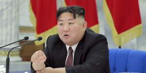 North Korean leader Kim Jong-un speaks during a meeting of the Workers’ Party of Korea at the party headquarters in Pyongyang,North Korea on Friday,December 30.