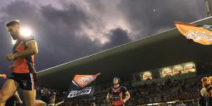 The Wests Tigers run out at Leichhardt Oval.