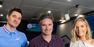 The new 2Day FM breakfast radio team hopes to make a dent in Kyle and Jackie O's ratings. From left,Ed Kavalee,Dave Hughes and Erin Molan. 