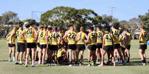 Richmond training yesterday in Queensland.