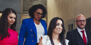 Antoinette Lattouf with her team of lawyers outside Sydney’s Laws Courts Building on January 18.