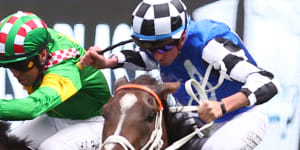 Nash Rawiller gets Zoe’s Promise home as part of his treble at Randwick last Saturday.
