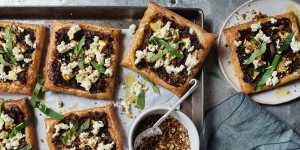 The Blue Ducks'fennel and squash galettes with goat's cheese and pangrattato crumb.