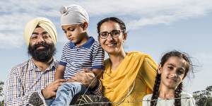 Kanwar Jeet,one of the volunteers behind the establishment of Australia’s first Sikh school,with his family