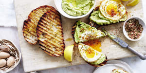 Cafe eggs with avocado toast. Styling by Hannah Meppem.