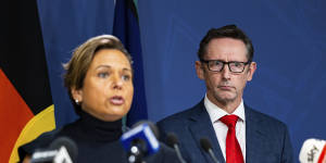 Communications Minister Michelle Rowland and Assistant Treasurer Stephen Jones’ at Meta’s Australian News Content announcement press conference in Sydney.