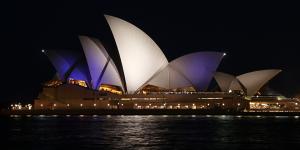 The blue and white colours of the Israeli flag projected onto the Opera House in October.