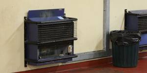 An older-style unflued gas heater,photographed at Katoomba High School in 2009. 